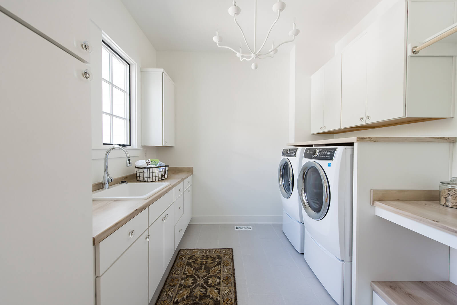 A naturally lit laundry room